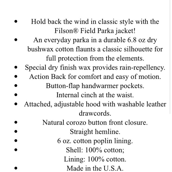 NWT Filson Field Parka Jacket - Picture 14 of 14